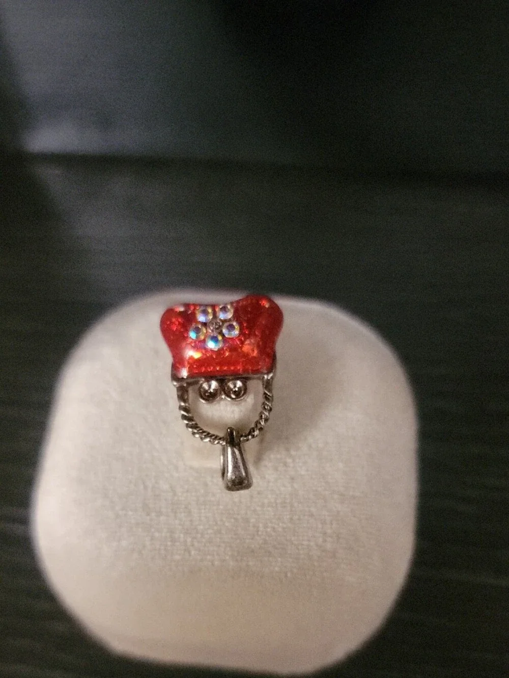 Red Enamel Purse Charm Pendant with Crystal Flower Accents